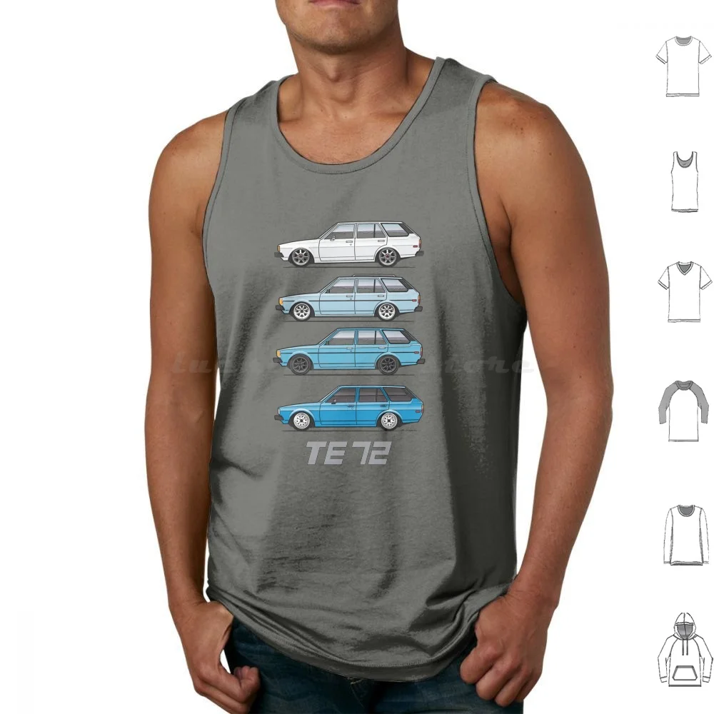 4 Inline Blue Tank Tops Print Cotton Ke70 E70 E71 E72 Te72 Corolla Estate Wagon Station 1980 80 1981 81 82 1983 83