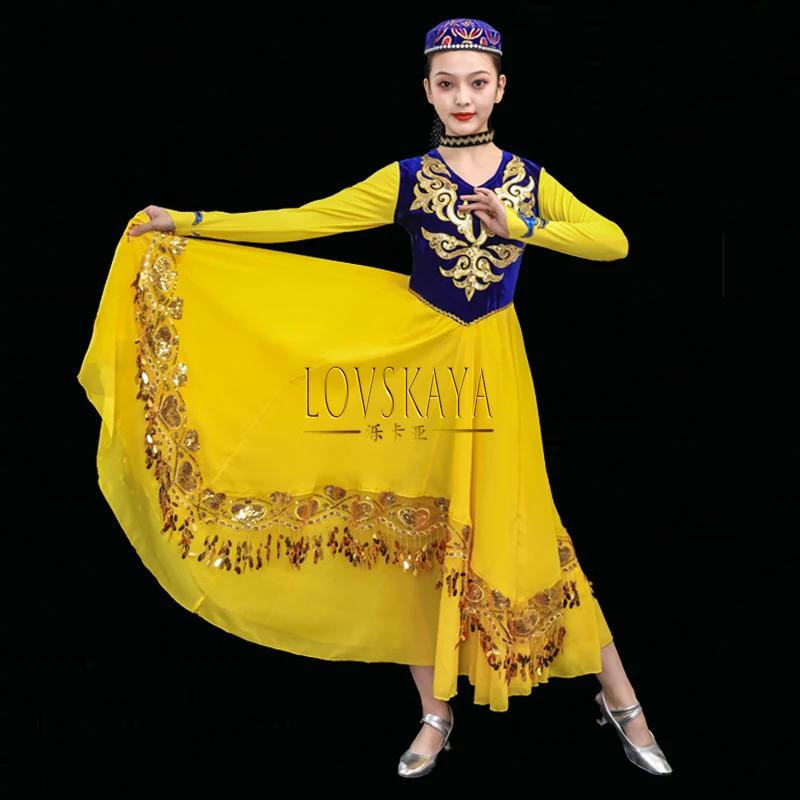 Costume da spettacolo di danza dello Xinjiang Costume da ballo Uyghur esame di arte femminile pratica di scena grande gonna altalena minoranza etnica