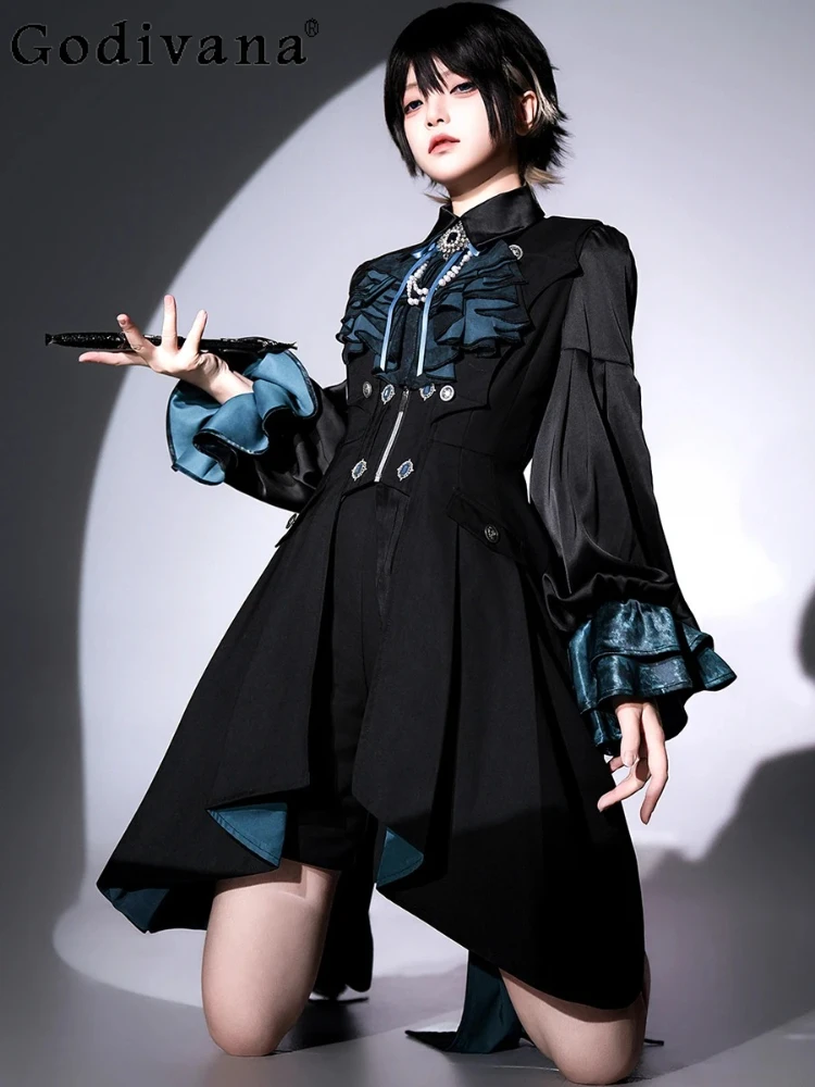 2025 Summer Lolita Turn-down Collar Short Sleeve Irregular Shirt New Ruffles Puff Sleeve Versatile Personalized Women's Top