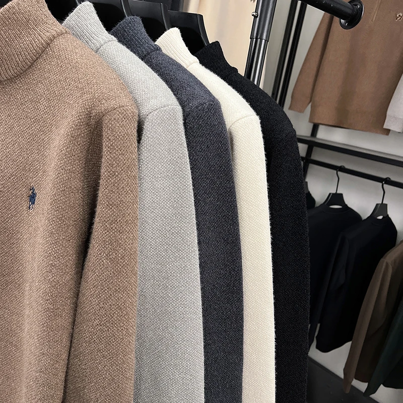 Luxusmarke Herrenpullover Winter Neu Verdickter Warmer Rollkragenpullover Mode Klassischer Paul Pony Bestickter Samt-Strickpullover – Detail 4