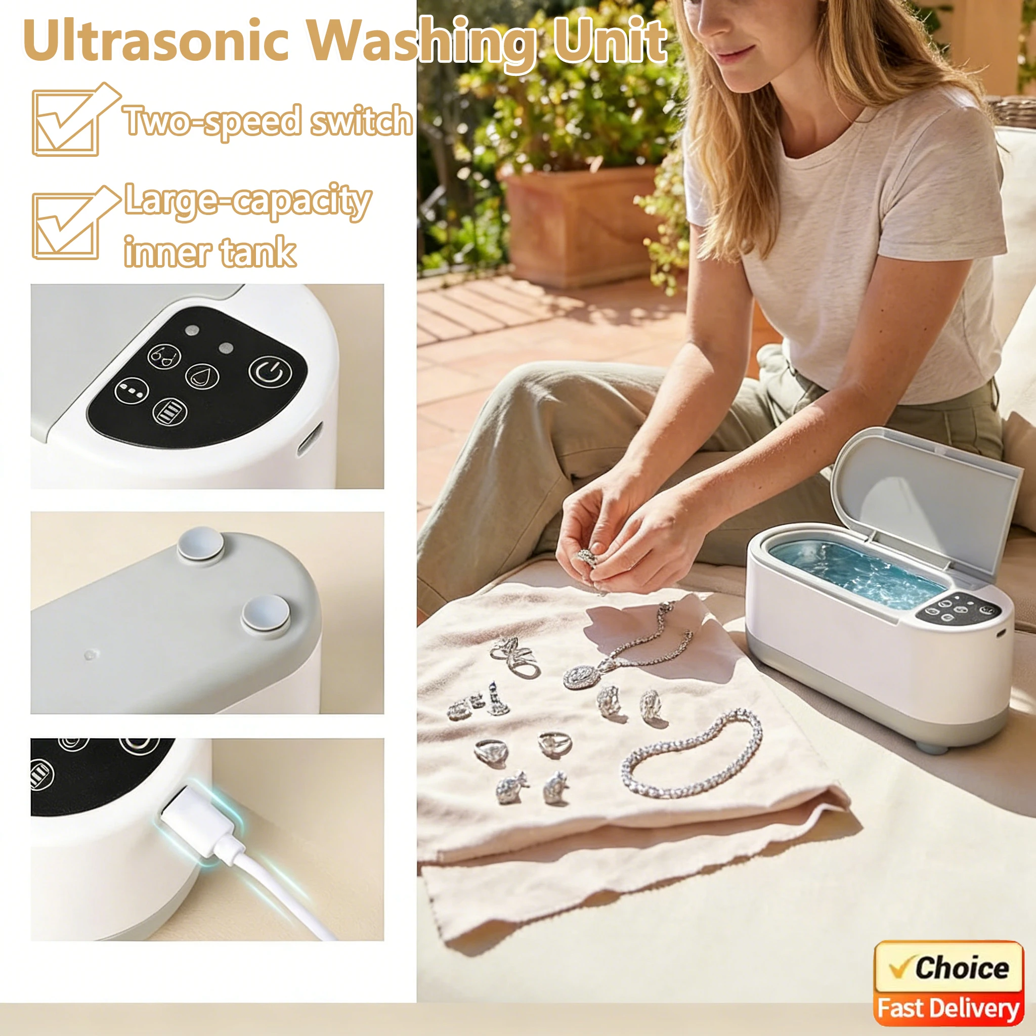 

Новая многофункциональная вибрационная чистящая машина для зубных протезов и ювелирных изделий большой емкости для домашнего использования, зарядка Type-C, модель 2026 года