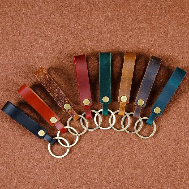 Premium Top Grain Leather Keychain Luxury Genuine Leather Keyring Unisex Creative Gift
