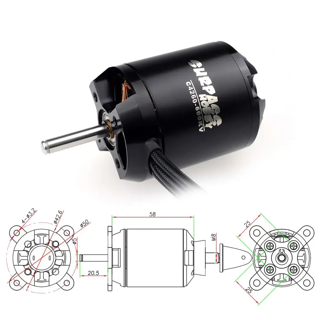SURPASS HOBBY 4250 4260 Outrunner Brushless Motor 600KV 720KV 800KV for RC Fixed-wing Aircraft Plane FPV Drone Multicopter Parts