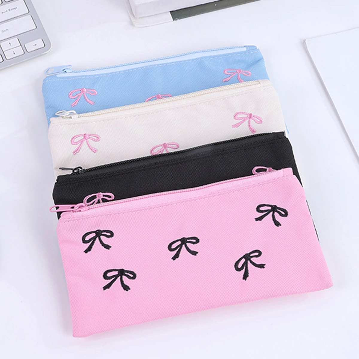 Butterfly Embroidered Pencil Case Single-layer Zipper Pouch Portable Organizer Bag Suitable For School, Study, And Travel