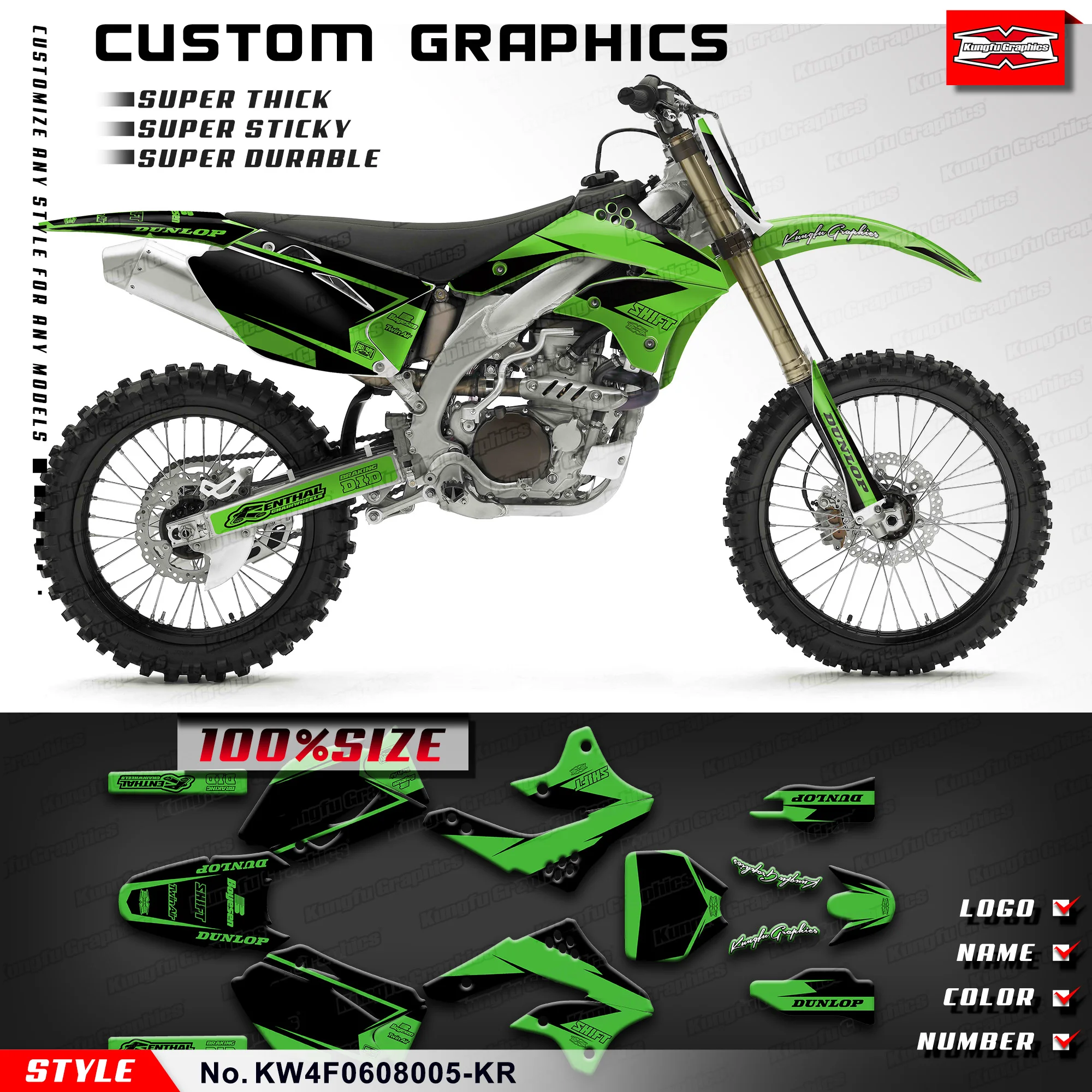 

KUNGFU GRAPHICS Motorcycle Stickers Vinyl Wrap for Kawasaki KX450F KXF450 KX 450F 2006 2007 2008, KW4F0608005-KR