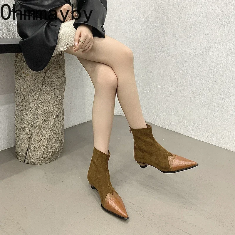 Women Ankle Boots Fashion Pointed Toe Short Booties Ladies Elegant Low Heel Shoes 2024 Spring Autumn Comfort Women\'s Footwear