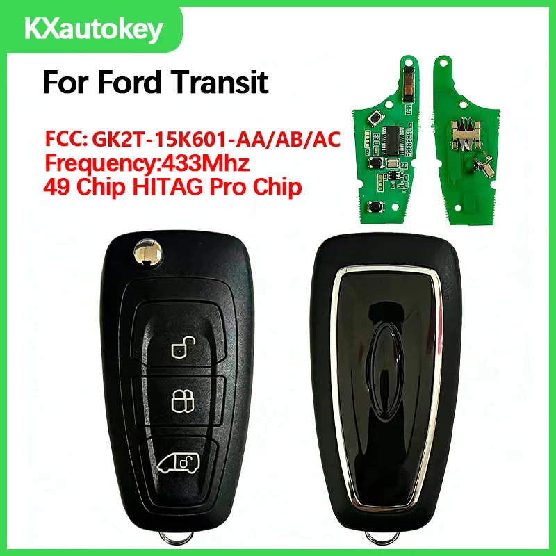 

KXK018003 Для Ford Transit: Смарт-ключ-брелок с выкидным механизмом, FCCID-GK2T-15K601-AAABAC, 434 МГц, чип HITAG Pro 49, замена смарт-ключа Ford