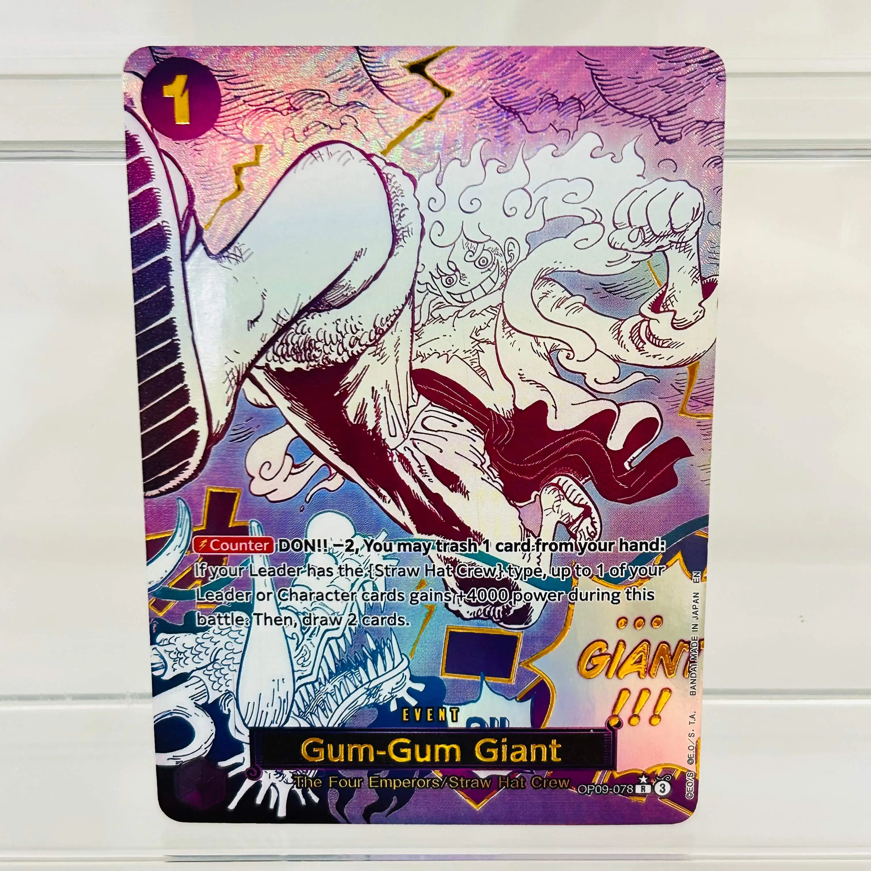 One Piece Monkey.D.Luffy Gum-Gum Giant OP09-078 English Card Gold Foil & Holographic Texture DIY Premium Anime Collection Card