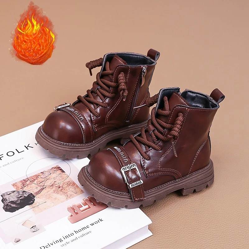 الأطفال عالية الجودة الأحذية الجلدية الفتيان النمط البريطاني طفل أحذية الفتيات موضة الجانب البريدي إغلاق الخريف أحذية بوتاس الفقرة Niñas