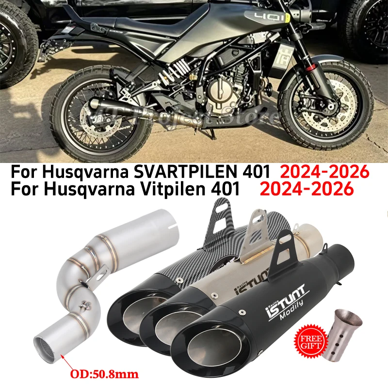 

Slip On For Husqvarna SVARTPILEN Vitpilen 401 2024 2025 2026 Motorcycle Exhaust System Espace Middle Link Pipe With Muffler Moto