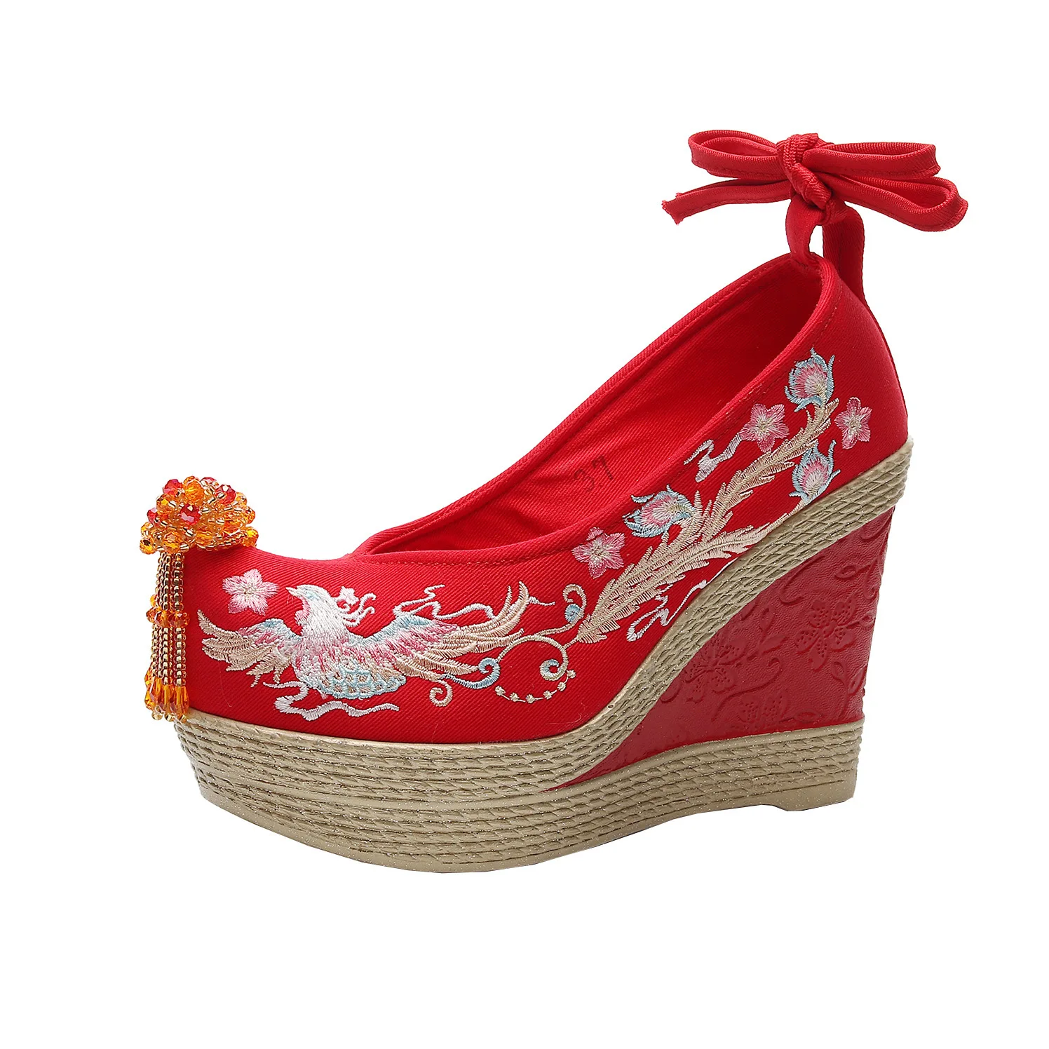 Xiuhe – chaussures de mariage à talons Super hauts pour femmes, augmentant la hauteur pour vêtements chinois Han, rouge, Style ancien brodé