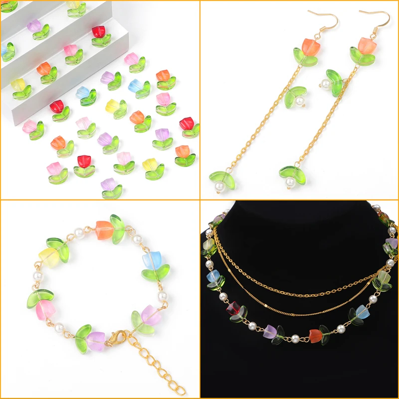 10/20Sets Handmade Colorful Glass Tulip Flower Beads Charm for Earring Bracelet Necklace DIY Jewelry Craft Making Accessories image 6