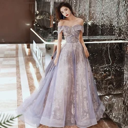 Off-Shoulder Evening Dresses Women's 2025 Latest Light Luxury Birthday Party Banquet Dresses High-End Slim Long Elegant Dress