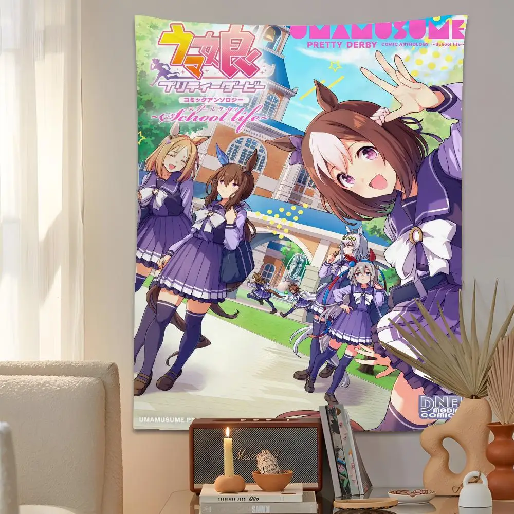 Uma M-Musume Pretty D-Derby Tapestry Microfiber Background Art Decor For Bedroom Living Room  Outdoor Festival Wall Decor