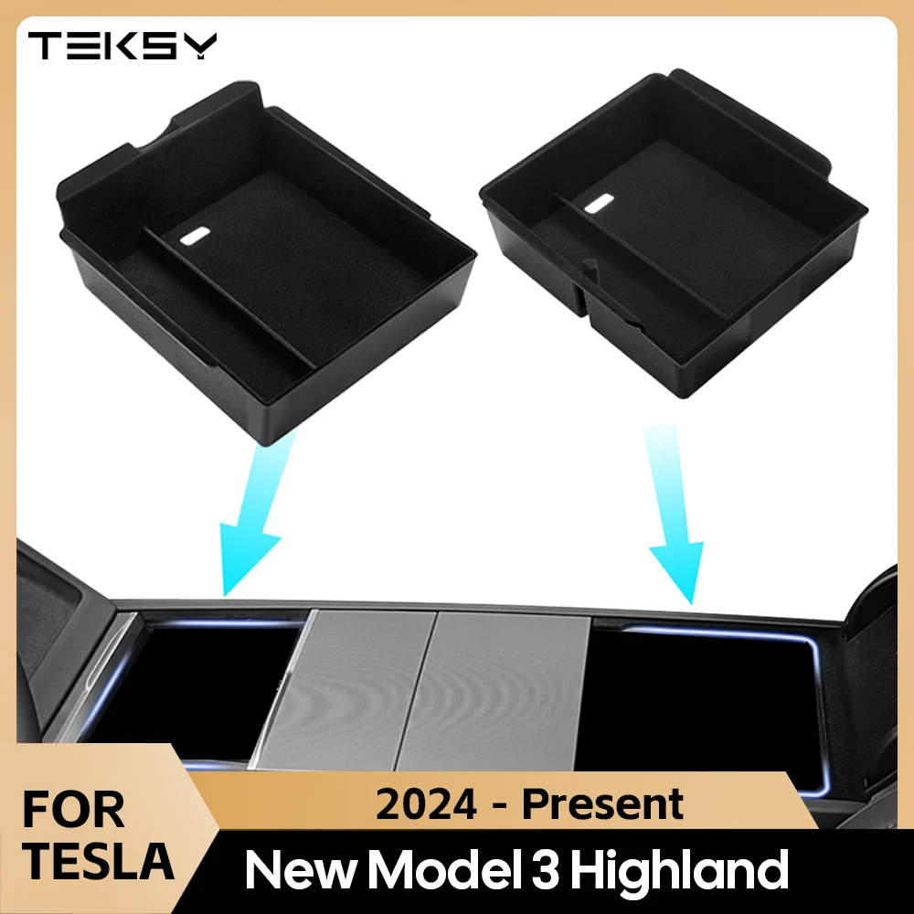 Für Tesla Model 3 Highland 2024 2025 Mittelkonsole Brillen Aufbewahrungskoffer Armlehne Aufbewahrungsbox Oberes und unteres Beflockungszubehör
