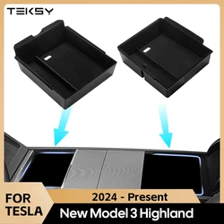 For Tesla Model 3 Highland 2024 2025 Center Console Eyeglasses Storage Case Armrest Storage Box Upper&Lower Flocking Accessories