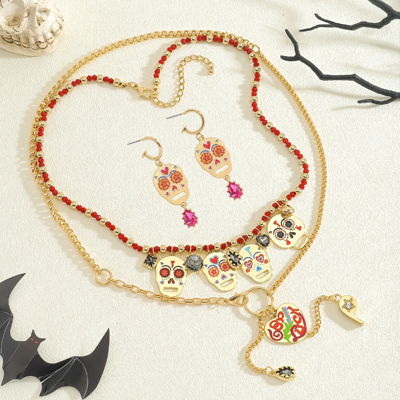 

New model 2 Piece Halloween Personality Trend Skeleton Pendant Necklaces for Women Holiday Party Jewelry Gifts