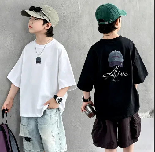 Neues Sommer-Rundhals-T-Shirt - Hochwertiges, elegantes und luxuriöses Kurzarm-Oberteil aus reiner Baumwolle für Kinder – Detail 2