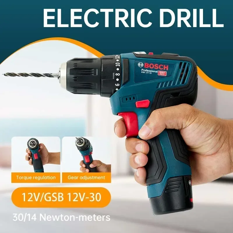 Bosch 12V Rechargeable Power Drill Ergonomic Grip Electric Screwdriver Precise Drilling for Workshop Daily Repair Projects