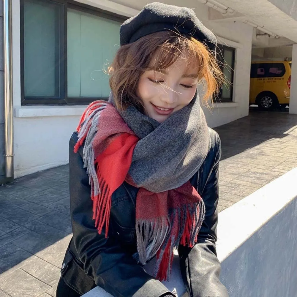 

Large Wool Classic Plaid Scarf Soft Polyester Knitted Wool Scarf Korean Style Cold-proof Long Neckscarf with Tassel Windproof