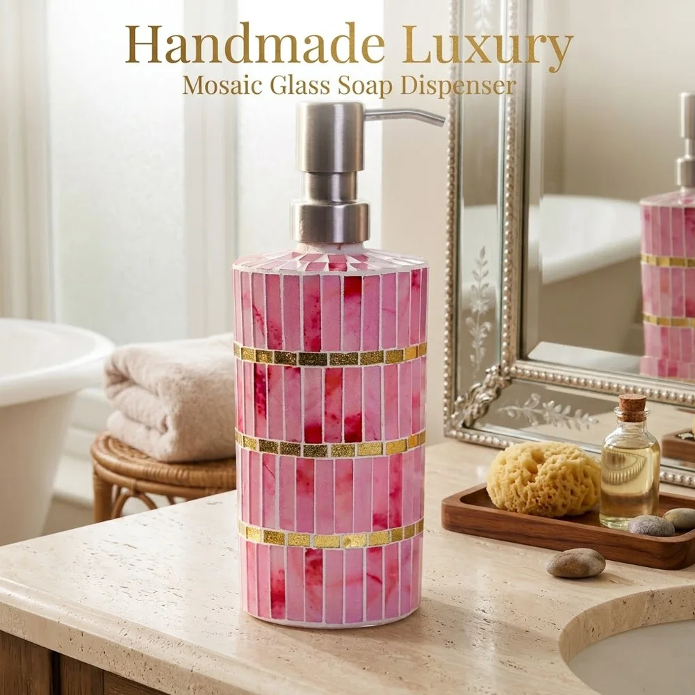 

Диспенсер для мыла ручной работы из розового мрамора, роскошный стеклянный флакон с помпой для лосьона, 325 мл, элегантные аксессуары для ванной комнаты, декор для дома, подарок