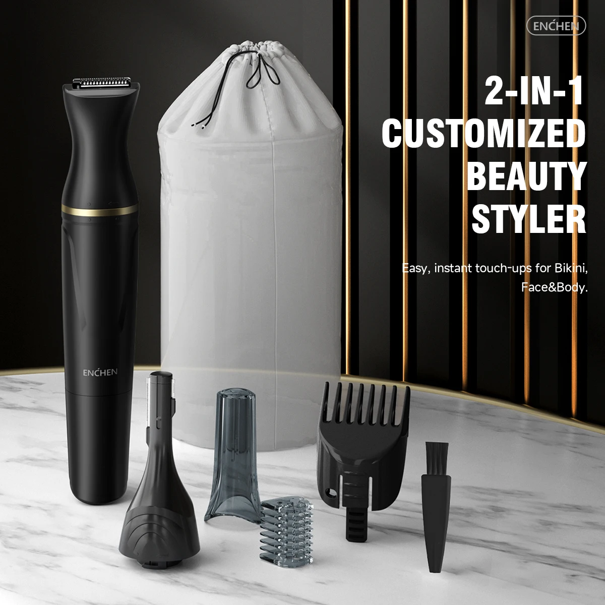 ENCHEN Mocha D Multi-Functional Electric Trimmer For Women 2-IN-1 Customized Beauty Styler With Bikini Eyebrow Combs