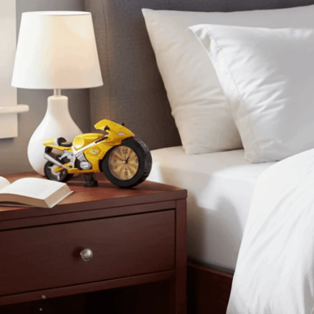 Cartoon Motorcycle Alarm Clock Silent Movement Plastic Bedhead Alarm Clock Drop-proof Desktop Clock for Children