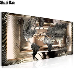 Large 5d Diy diamond painting Gold World Map,full square round Diamond embroidery 3d puzzle mosaic Crystal Diamond Home Decor,