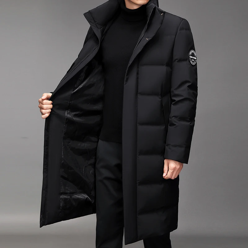 Fashionable Coat Thicken Jacket men stand collar Warm Lengthen Parka Coat White duck down Hight Quality men Winter Down Coat