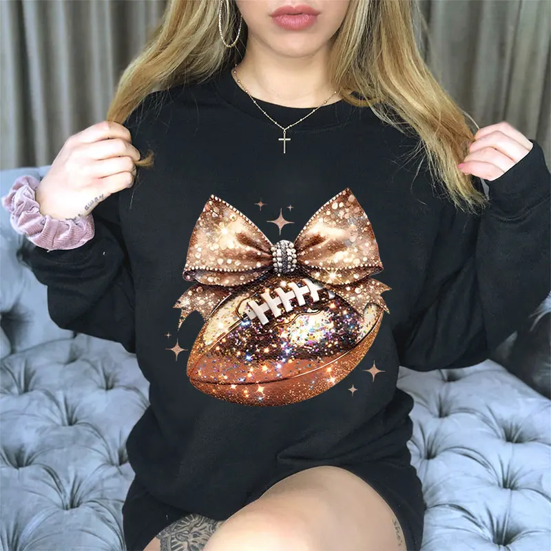 Football Game Day Coquette Print Hoodies for Women Oversized Clothing Autumn Winter Hoodies Football Bow Design Vintage Clothes