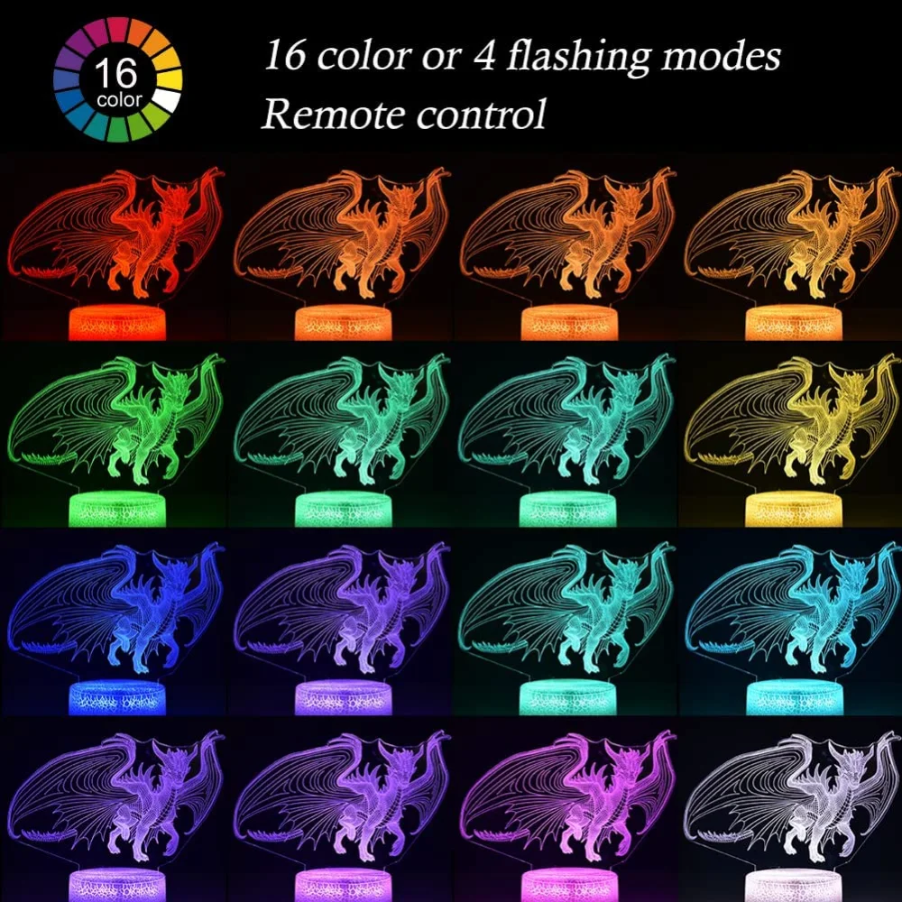 Dragon Night Light Acrylic LED USB Table Bedside Lamp Birthday Gifts Christmas Present for Boys Baby Sleep Lights Room Decor