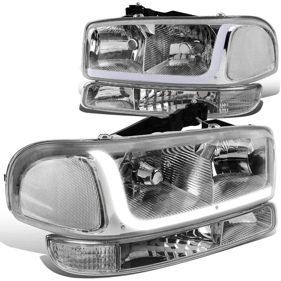 

HL-LB-SIERRA99-CH-CL1 4 шт. светодиодная лента DRL для фар + бамперная лампа [99-07 GMC Sierra/Yukon], хромированная прозрачная