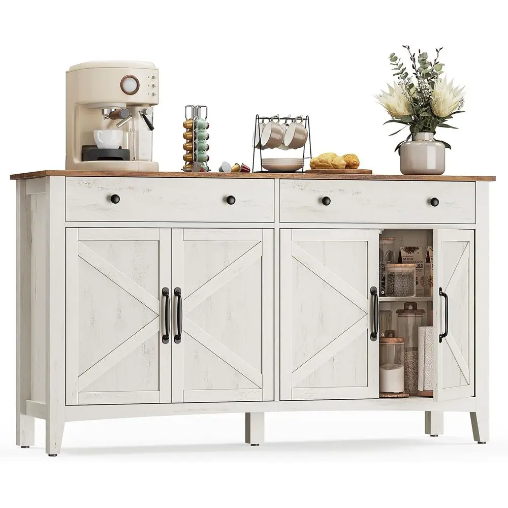 LIRY Collection - uet Cainet, Coee ar Cainet with 2 Ders, Adjustale Shees, Sideoard Stoith Cale Holes, Der Dividers, Rustic Whit