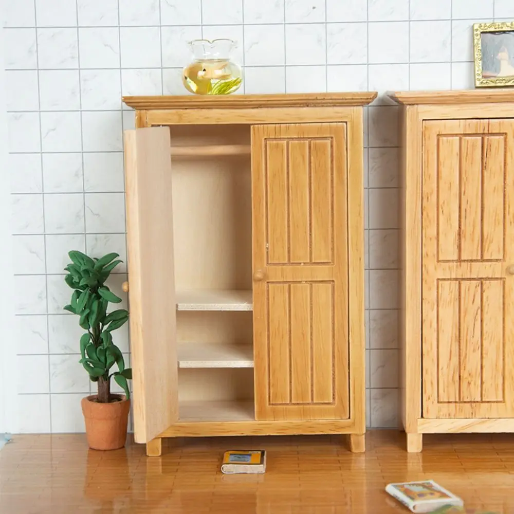 Pequeño juguete para juego de imitación 1:12, accesorios para casa de muñecas de madera DIY, muebles en miniatura europeos de doble puerta, modelo de fiesta