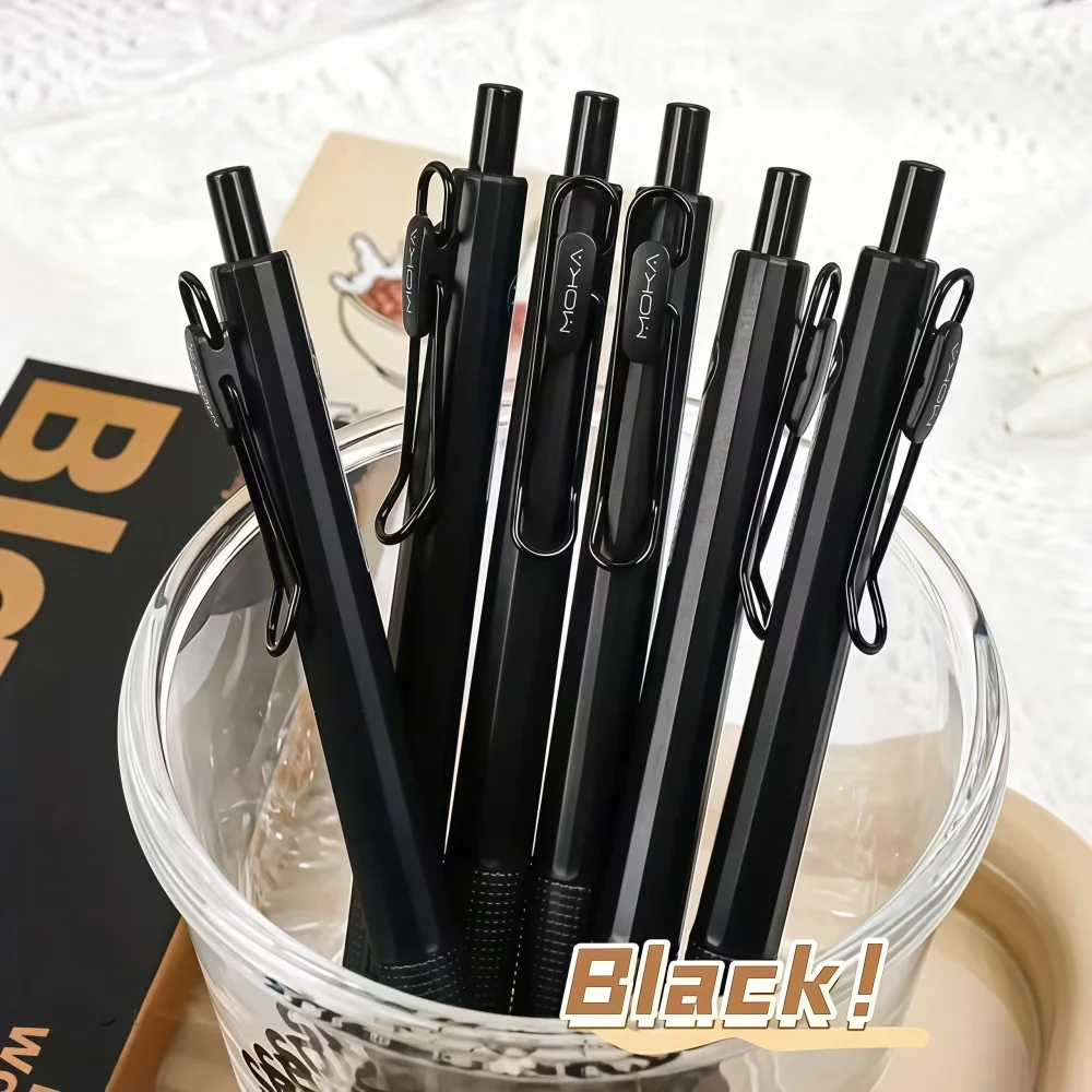 6-Pack Black Retractable Gel Pens, Quick-Drying Smooth Writing Pens, Student Exam and Office Signature Pens, Large-Capacity Writing Tools//Retractable Gel Pens 6-Pack, Black Signature Pens, Student Exam and Test-Specific Pens, Office Quick-Drying Pens//Black Retractable Gel Pens, Matte Non-Slip Grip, 0.5mm Black Pens, Suitable for Students and Office Use