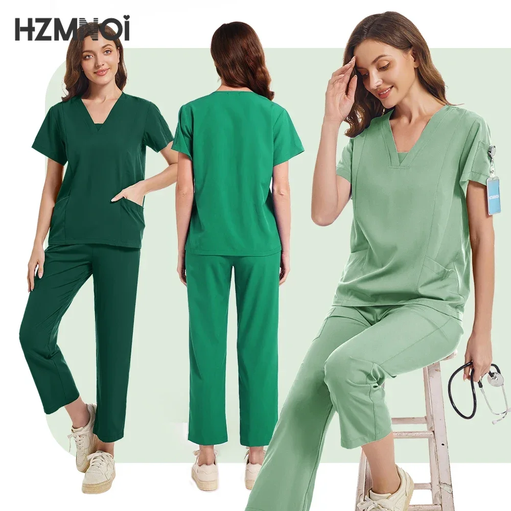 Hzmnoi uniforme de enfermeira de farmácia, multicolorido, manga curta, roupa de trabalho para médico hospitalar, uniformes de cirurgia dentária, laboratório médico