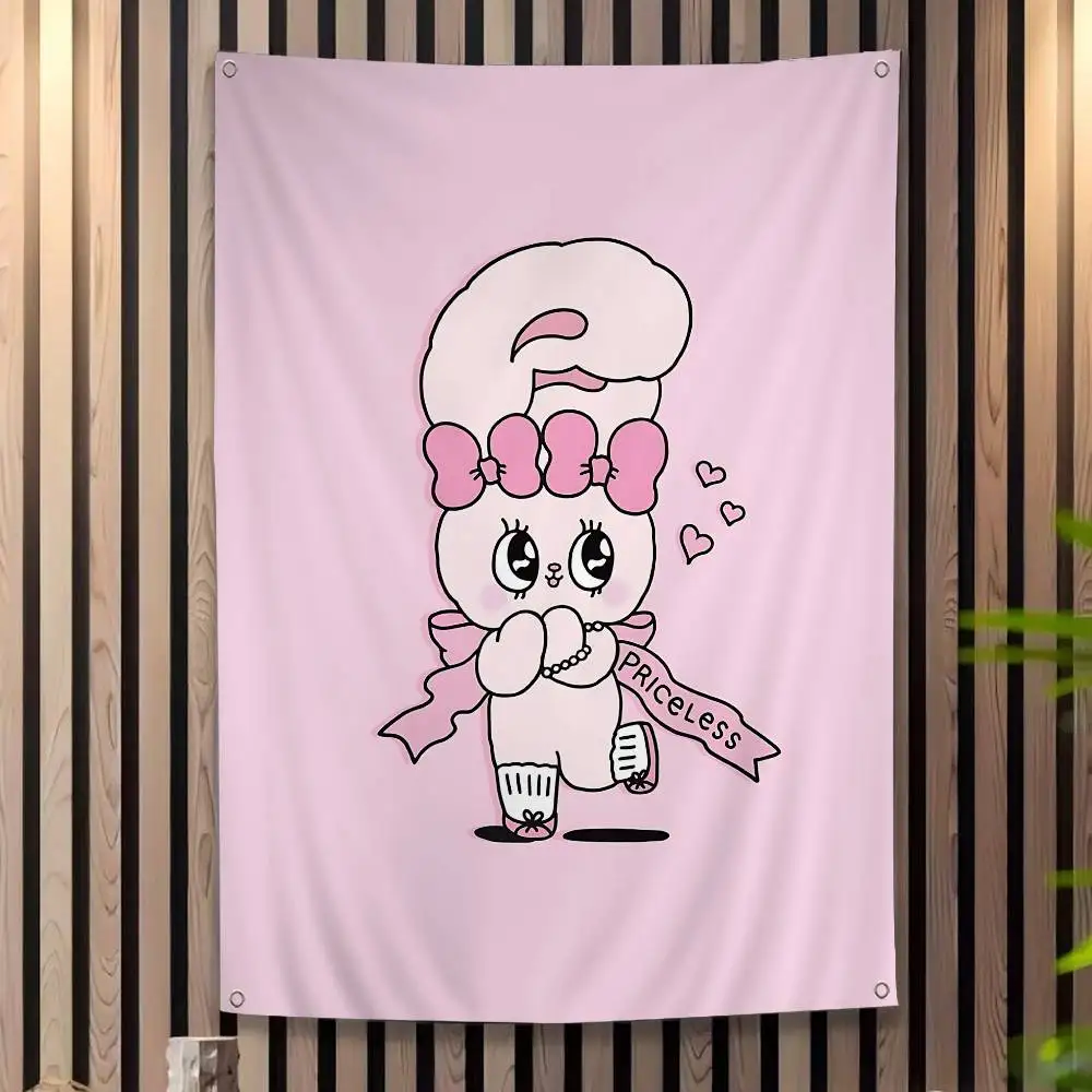 E-Esther Bunny Cartoon DIY Flag For Family Group Photo Living Room Home Dorm Decor Wall Art Decor Banner