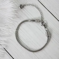 316L Stainless Steel Charm Bracelet Snake Chain Starter Charm Bracelet With Lobster Clasp Fit Beads For Women or Teen Girls Gift