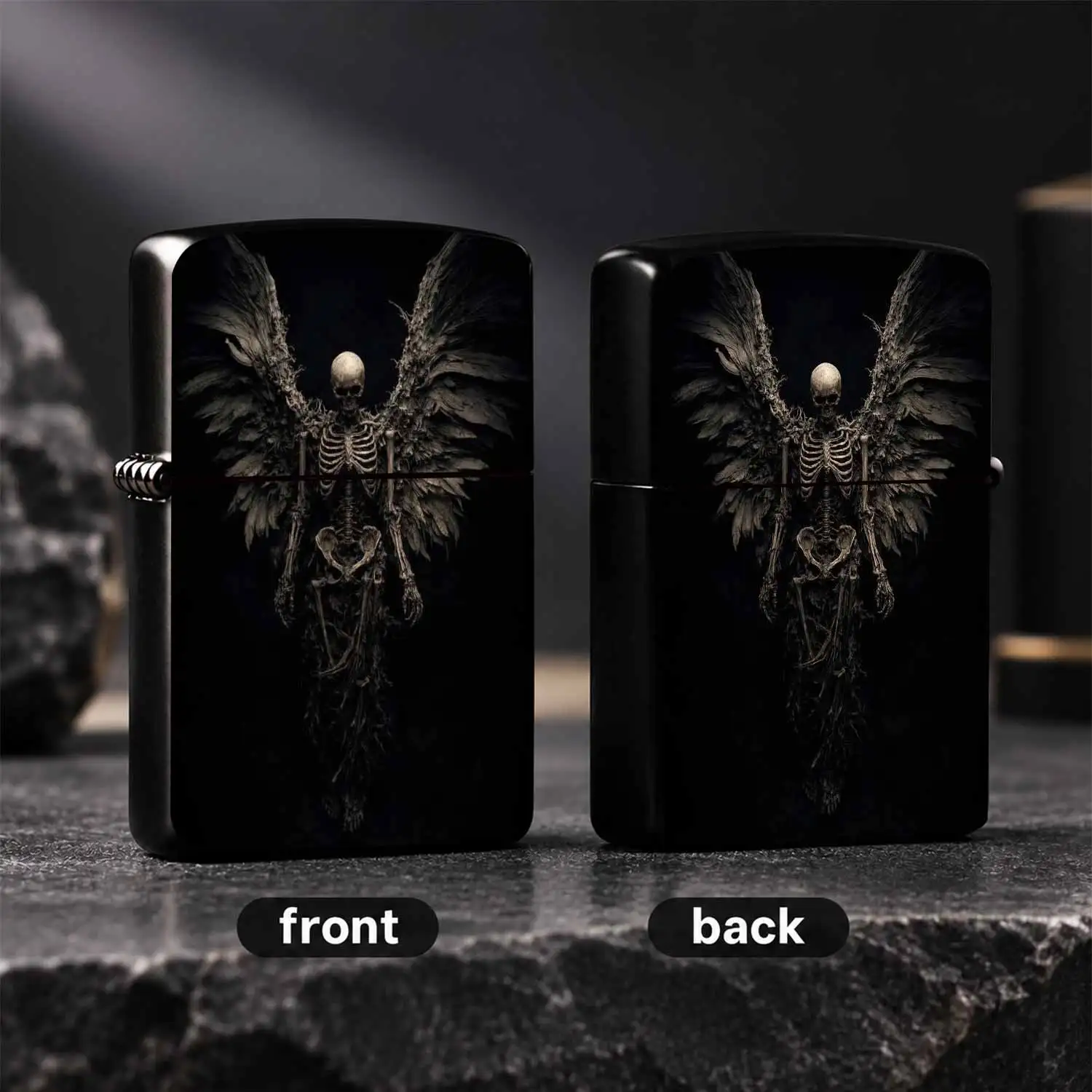 Dark Skeleton Angel Themed Lighter, Retro Aesthetic Art Pattern Portable Igniter, Cool Unique Decorative Piece, Multi-scenario Usable, Creative Exquisite Gift For Friends And Hobbyists For DailyA Humorous And Interesting Lighter