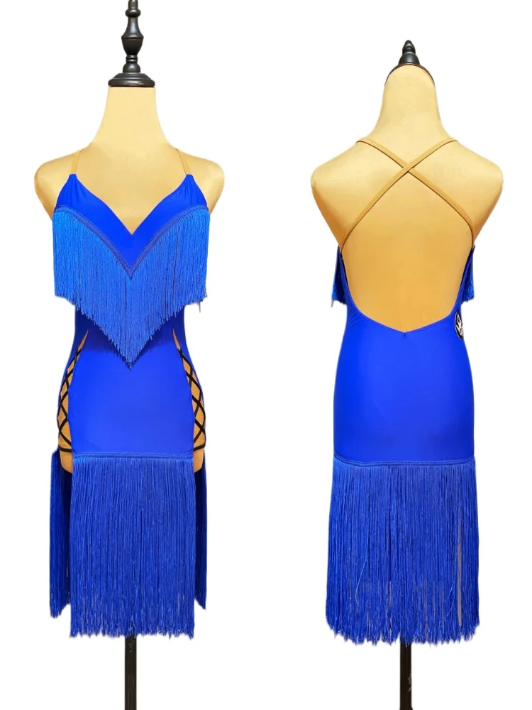 

MZDance Women's Backless Slim Latin Dance Dress - Colorful Tassel Skirt for Cha Cha, Samba & Salsa Practice and Performance