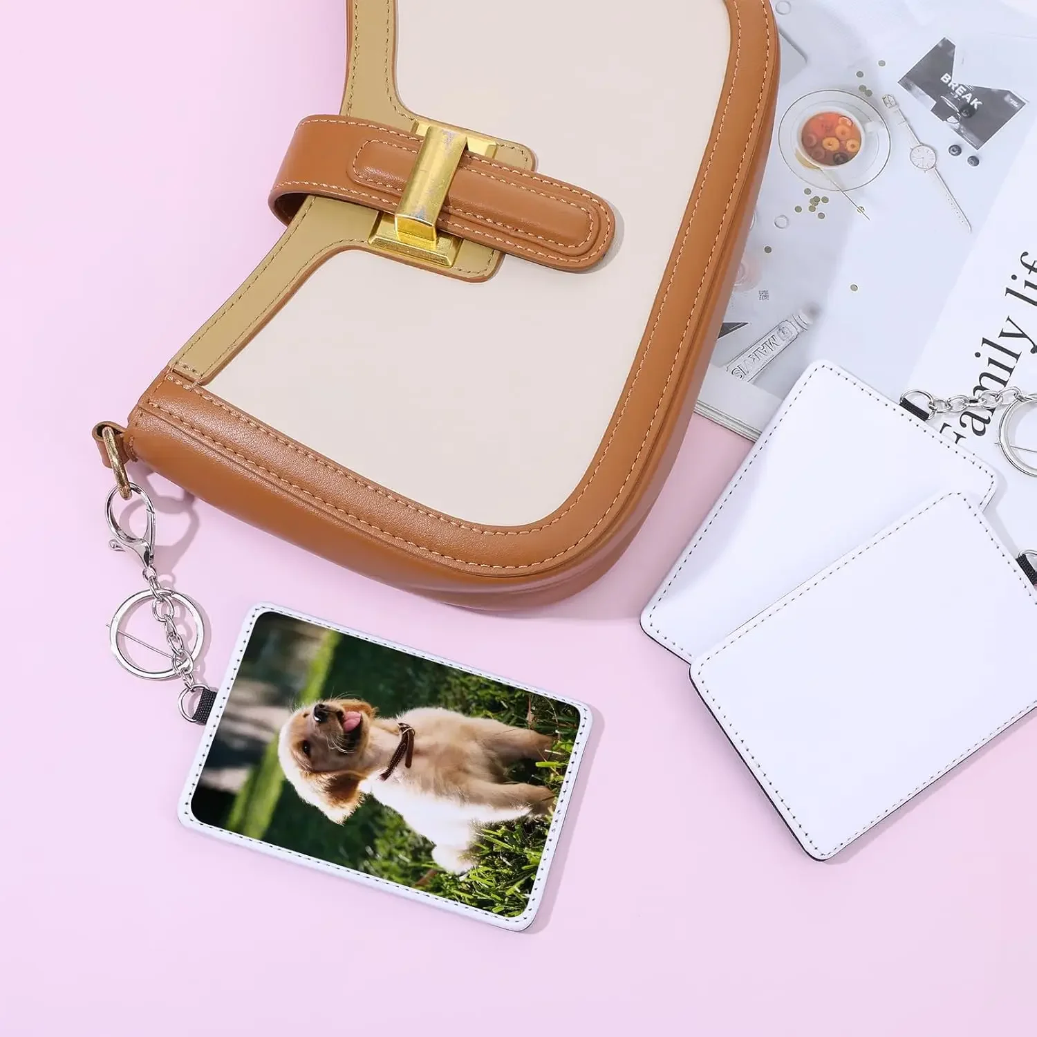 

10 pcs Sublimation ID Badge Holders Blanks PU Leather Printable Card Holders with Keyring Clip For for DIY Work Office School