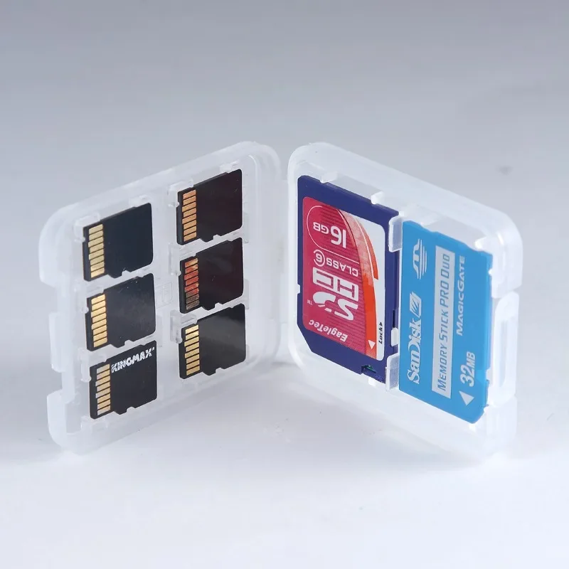 8 in 1 Clear Plastic Memory Card Case Stick Micro SD TF Card Storage Box Protection Transparent Memory Card Storage Boxes