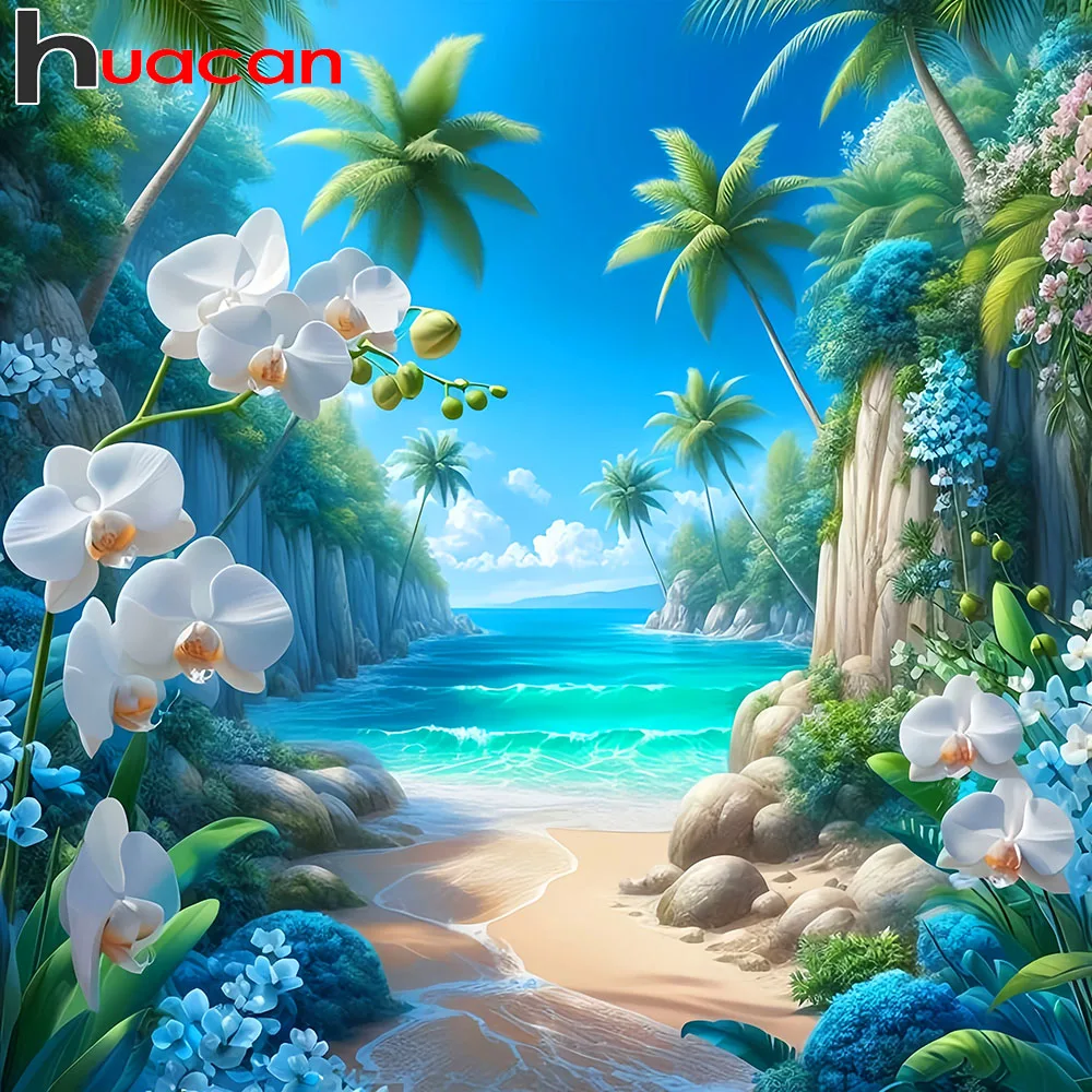 Huacan DIY Diamantmalerei Meeresblumen-Berglandschaft Diamantmosaik Komplettes Set Dekorative Gemälde