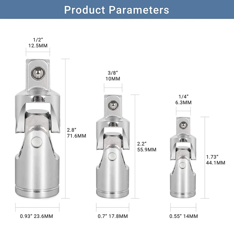 3PCS Sleeve steering conversion head 1/4 inch 3/8 inch 1/2 inch universal joint sleeve universal joint tools socket wrench set