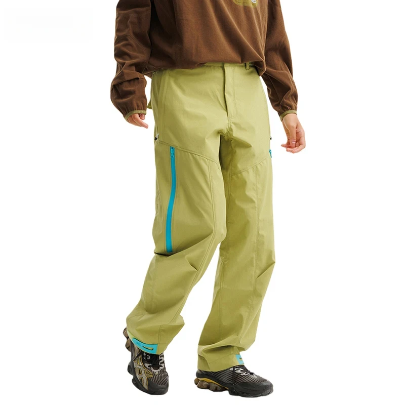 

Contrast Paneled Cargo Pants Mens Zipper Decoration Safari Elastic Waist Baggy Wide Leg Waterproofs Trousers Man