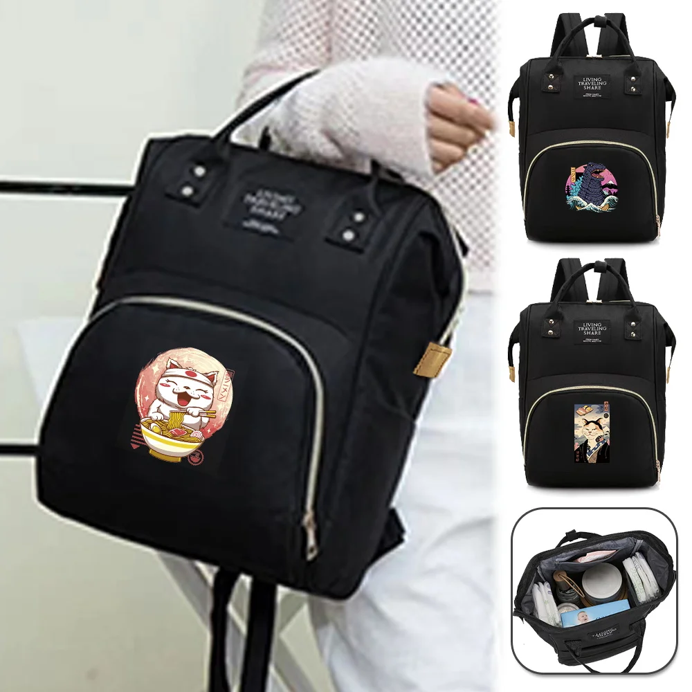 

Mummy Bag Multi-Function Infant Diapers Bags Waterproof Lightweight Japan Cat Printing Series Outdoor Travel Bags