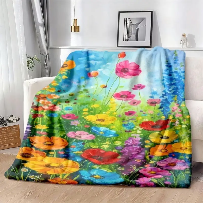 VIKAMA Floral Flannel Throw Blanket Botanical Print Soft Warm Sofa Bedroom Office Camping Travel Home Decor Gift