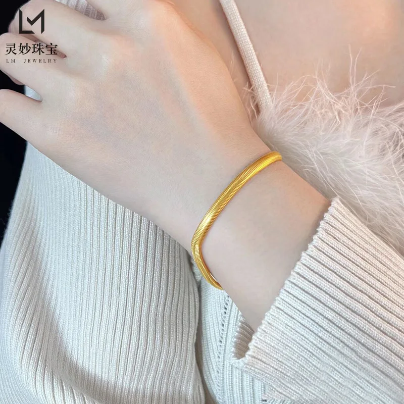 

Unisex Luxury Flat Snake Bone Bracelet 24K Gold AU999 - Universal style, smooth chain, AU999 quality guarantee