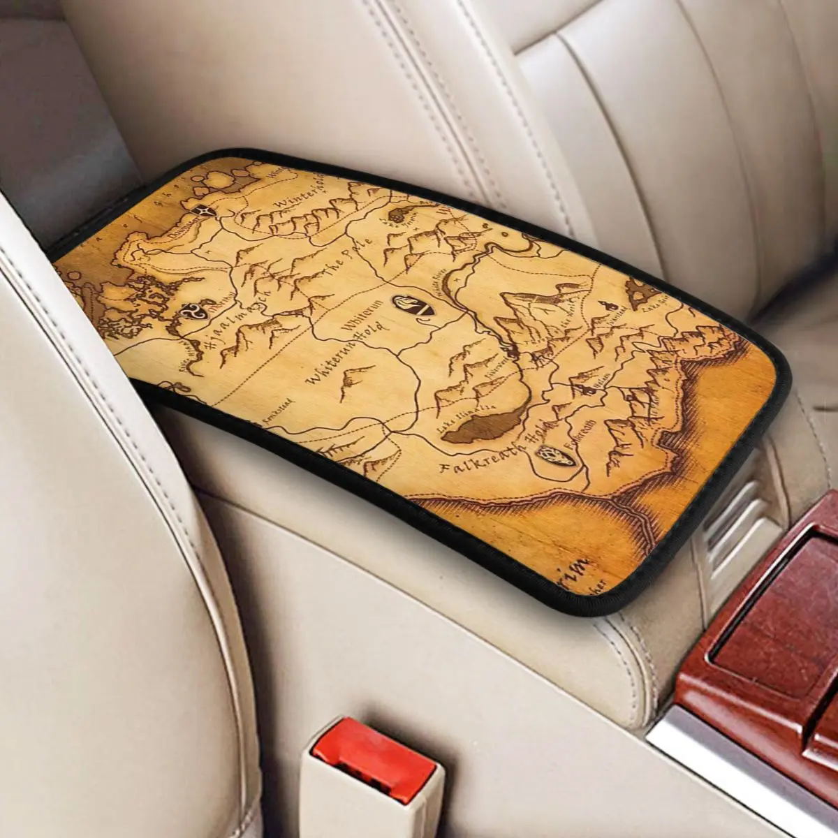 

Skyrim Worn Parchment Map Car Accessories Car Handrail Box Cushion Custom Print Non-slip Car Armrest Cover