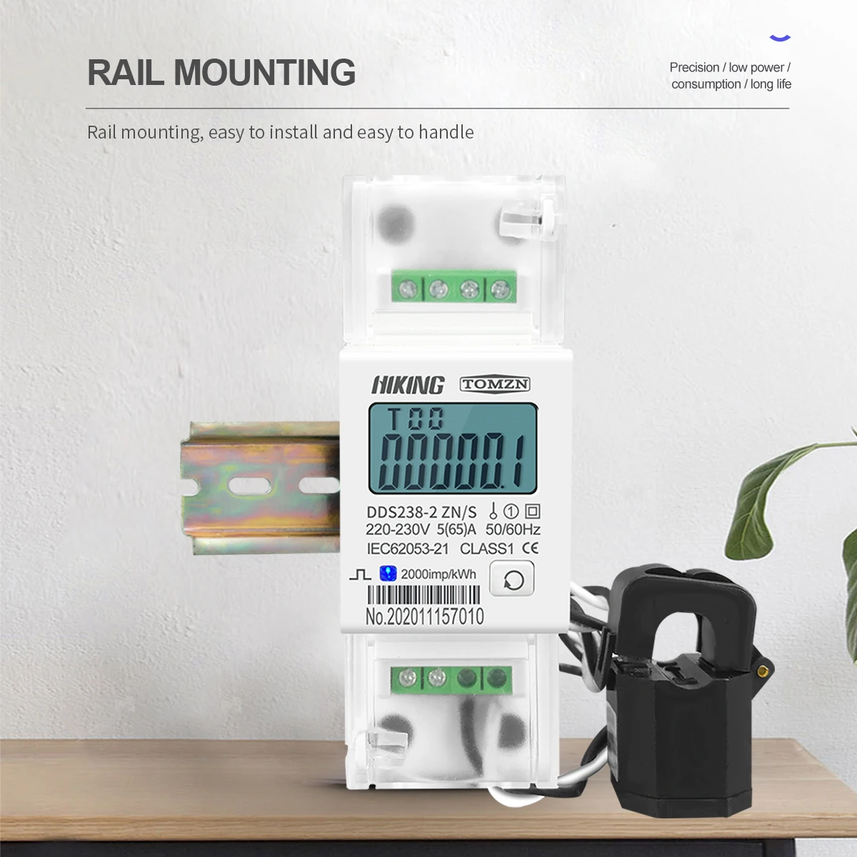 split CT 65A 100A 220V 230V 50Hz 60Hz single phase muliti-function Din rail KWH Watt hour energy meter with RS485 MODBUS-RUT